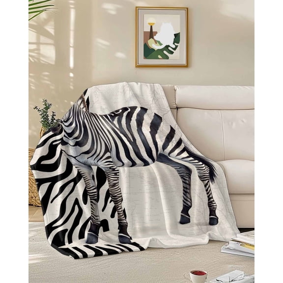 Fleece Blanket Zebra Black Stripe Animal Portrait Blankets, Soft Cozy Warm Flannel Throw Blanket, Vintage Tree Branch Blanket for Bed Couch Sofa,50x60In