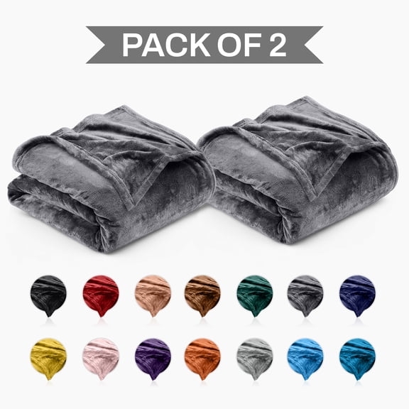 Fleece Blankets Queen Size 90x90 Inches- 2 Pack - Super Soft Fluffy Throw Blanket for Sofa and Bed - Warm and Cozy Lightweight 310 GSM Microfiber Bed Throws Blankets (Dark Gray)