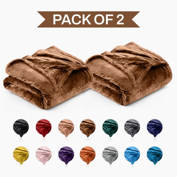 Fleece Blankets Queen Size 90x90 Inches- 2 Pack - Super Soft Fluffy Throw Blanket for Sofa and Bed - Warm and Cozy Lightweight 310 GSM Microfiber Bed Throws Blankets (Coffee)