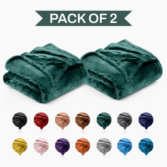 Fleece Blankets Queen Size 90x90 Inches- 2 Pack - Super Soft Fluffy Throw Blanket for Sofa and Bed - Warm and Cozy Lightweight 310 GSM Microfiber Bed Throws Blankets (Emerald Green)