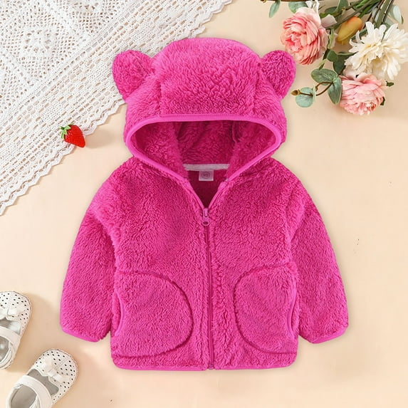 Fleece Boys Jacket Bear Ear Hooded Zip Up Long Sleeve Fuzzy Jacket Winter Coat Boys 2-3 Years
