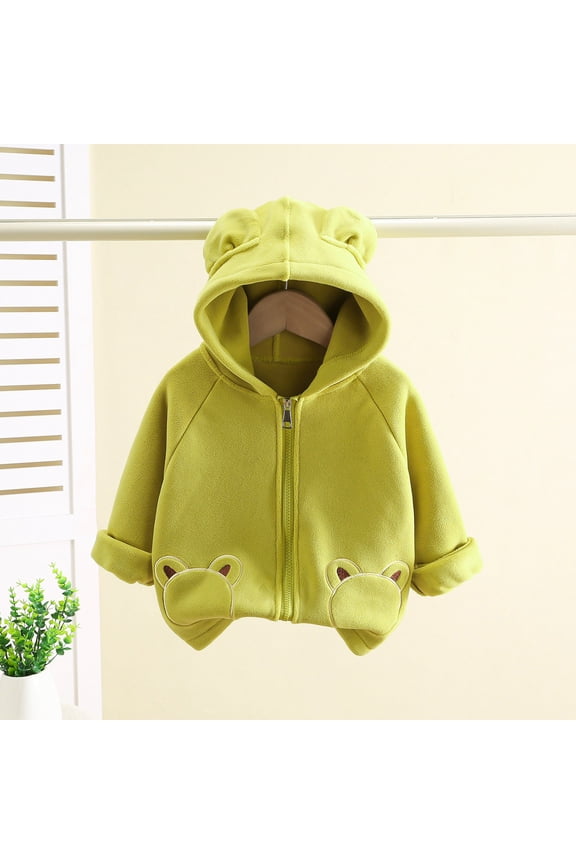 Boys Jacket Cute Bear Ear Hooded Zipper Long Sleeve Thick Warm Outerwear Boys Winter Coat 3-4 Years