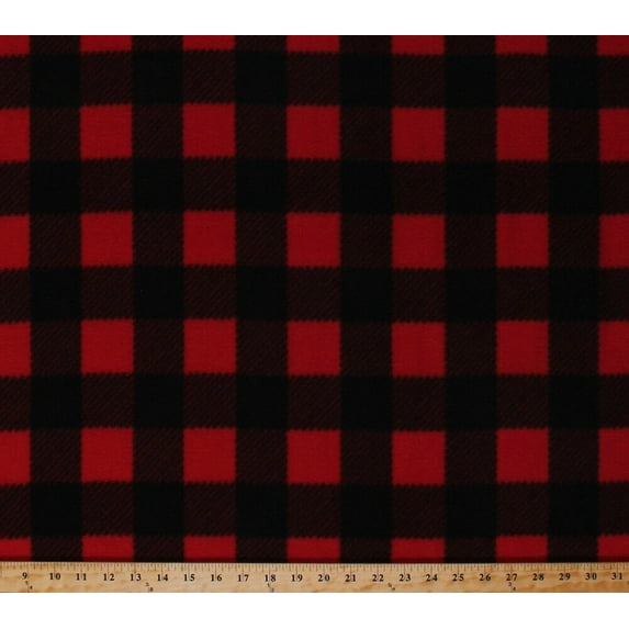 Fleece Buffalo Plaid Red Black Checks Checkers Checkered Squares Fleece Fabric Print by the Yard (233813-MA-2BLACK/RED)