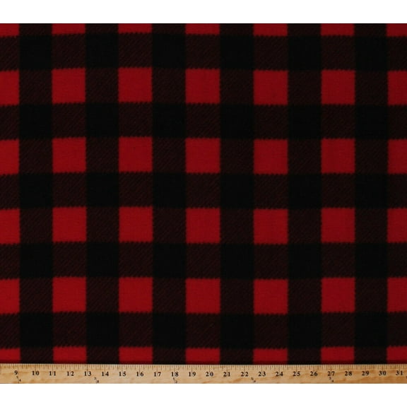 Fleece Buffalo Plaid Red Black Checks Checkers Checkered Squares Fleece Fabric Print by the Yard (233813-MA-2BLACK/RED)