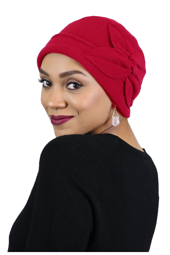Fleece Butterfly Beanie Women's Hat Chemo Headwear Cancer Ladies Winter Head Coverings (Red)