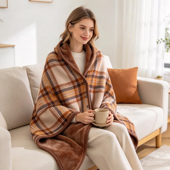 Fleece Button Shawl, Wearable Lap Blanket, Thick Polyester Fabric for ...