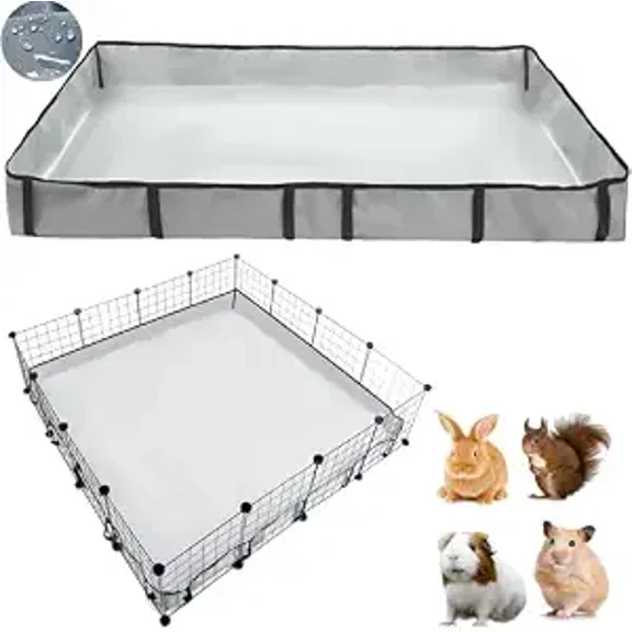 Fleece Cage Liner Tarp Bottom Waterproof Washable Base for Small Animals 48 in L x 48 in W x 4 in H with 12 in Grid Pattern