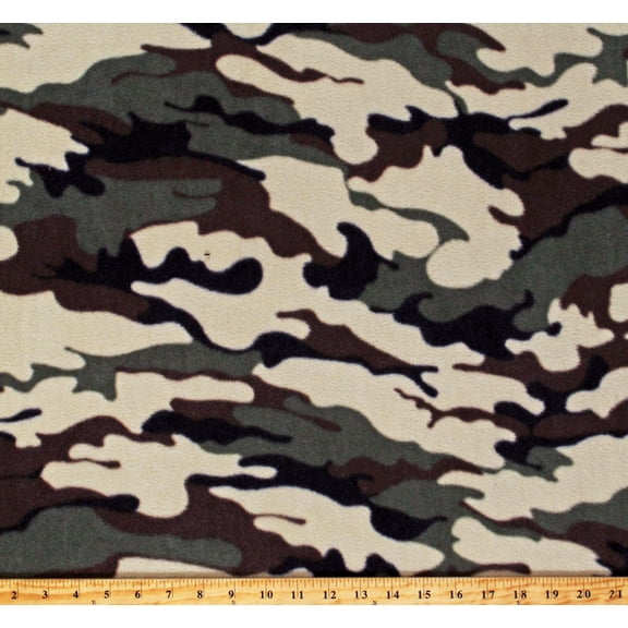 Fleece Camouflage Green Brown Tan Black Camo Hunting Hunters Fleece Fabric Print by the Yard (132)