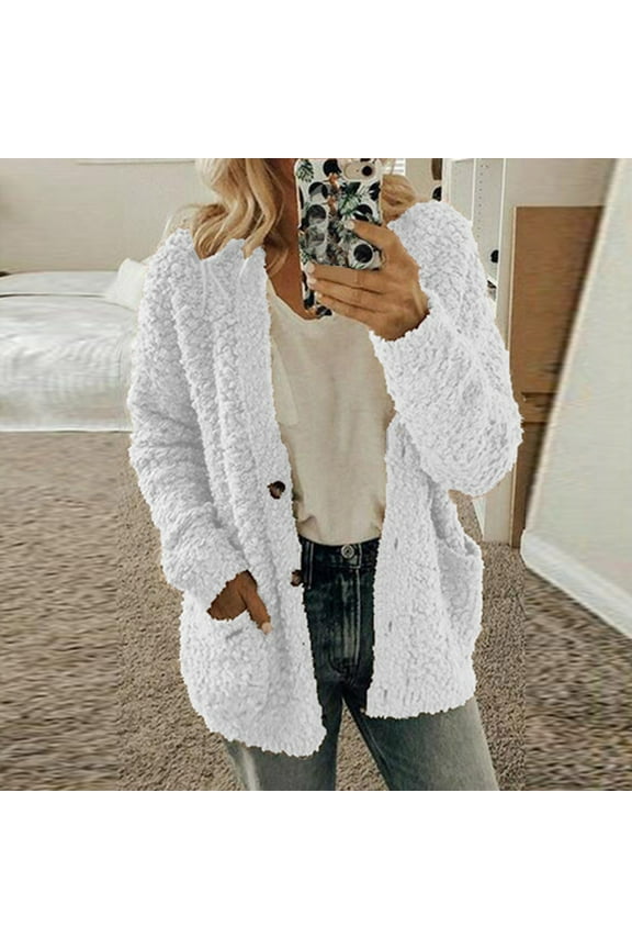 Fleece Cardigan Sweaters for Women Soft Long Sleeve Jacket with Pockets Button Down Open Front Fall Clothes