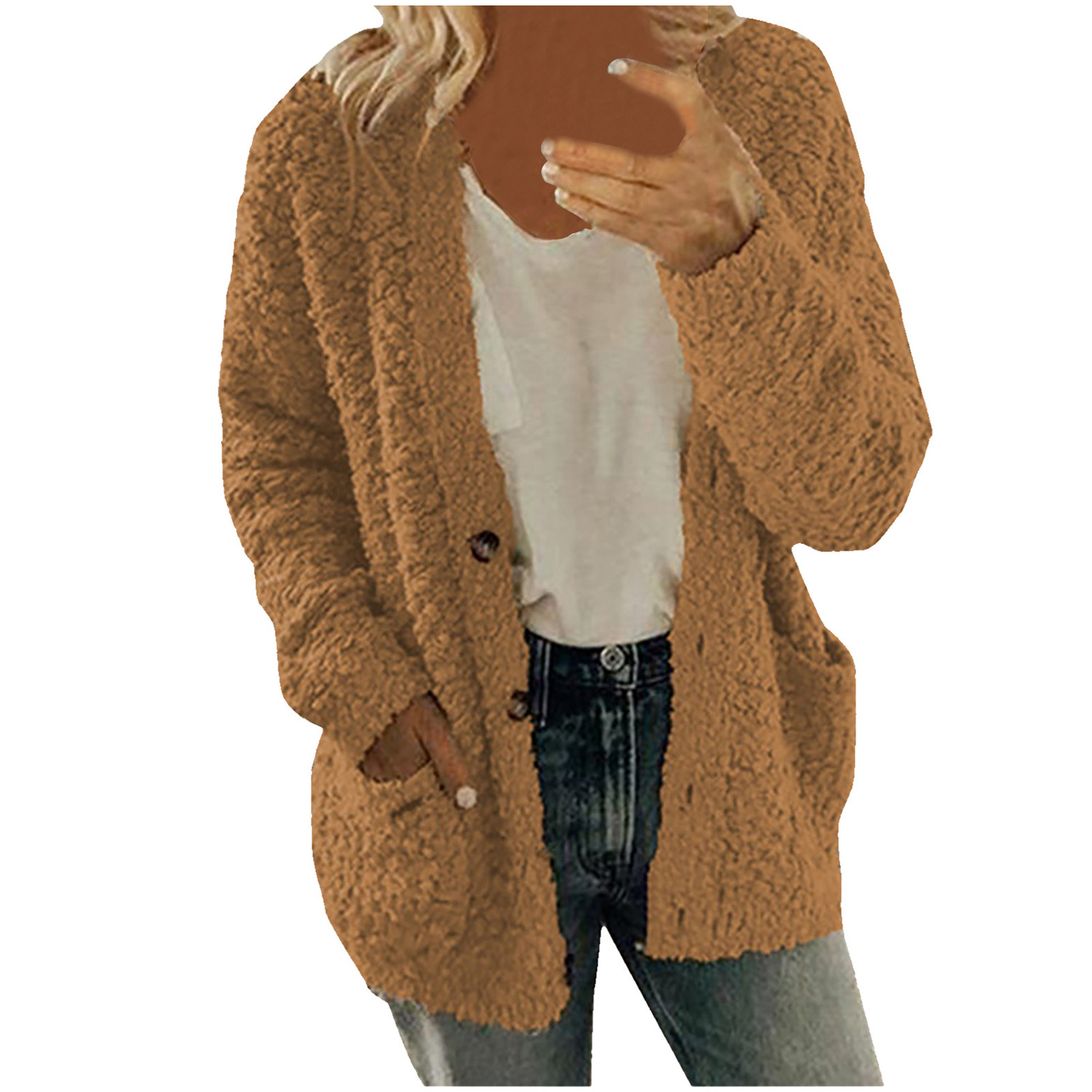 Women's Long Sleeve Fleece Jacket Cardigan - Soft, Warm, Button Front With Pockets (Aztec Print)