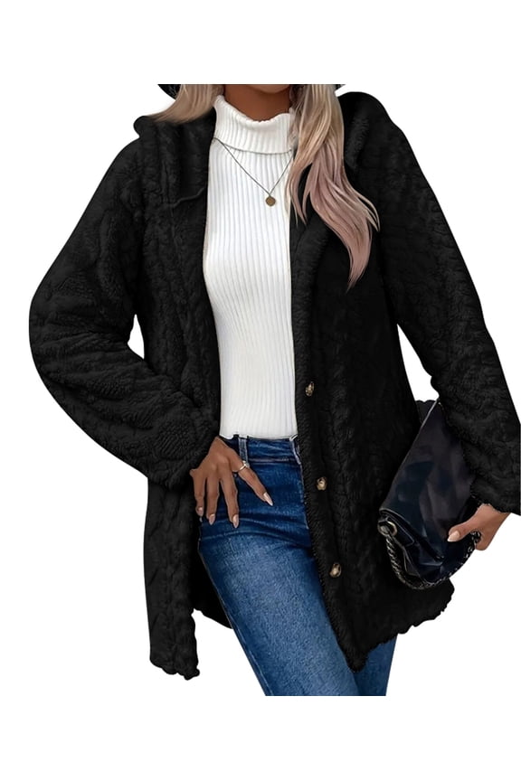 Fleece Cardigan for Women, Plus Size Lined Jacket Women Soft Fall Teddy Outerwear Black S