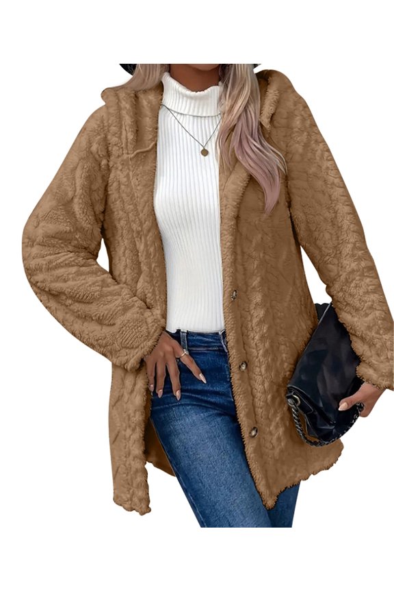Fleece Cardigan for Women, Plus Size Lined Jacket Women Soft Fall Teddy Outerwear Camel Color 5XL