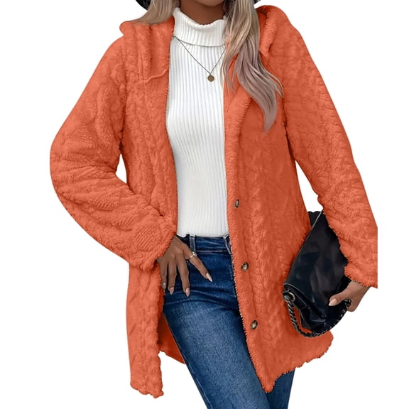 Fleece Cardigan for Women, Plus Size Lined Jacket Women Soft Fall Teddy Outerwear Orange-Red XL