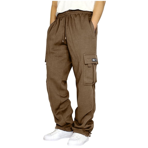 Fleece Cargo Sweatpants Work Pants for Men Stretch Cargo Pants Water Resistant Outdoors Trousers with 8 Pockets