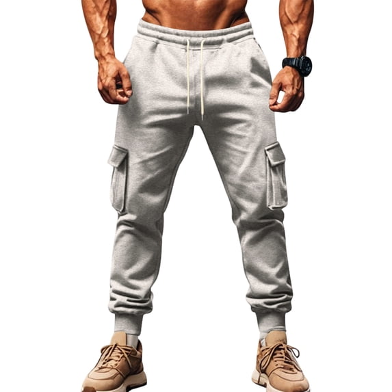 Fleece Cargo Sweatpants for Men Heavyweight Winter Casual Joggers Drawstring Elastic Waist Sweat Pants with Pockets