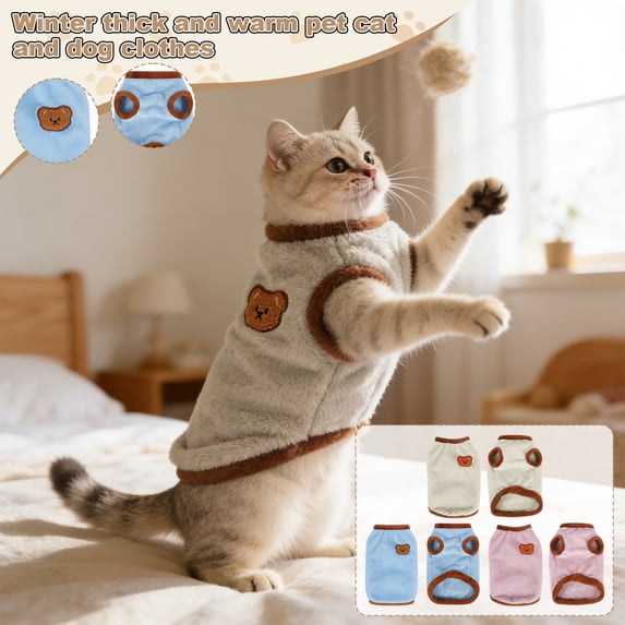 Fleece Cat Vest for Winter Warm Soft Sweater for Small Dog Girl Cats Cute Puppy Kitten Chihuahua Yorkie Teacup Clothes,cat vest,kitten clothes girl,Blue L