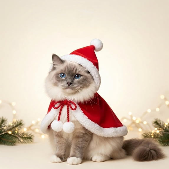 Fleece Christmas Pet Outfit, Holiday Cape with Santa Reindeer Tree Styles, Adjustable Strap, Festive Cat Kitten Puppy Apparel for Holiday Photos(C-M)