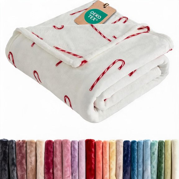 Fleece Christmas Throw Blanket Candy Canes Pattern 50 x 60 Inches