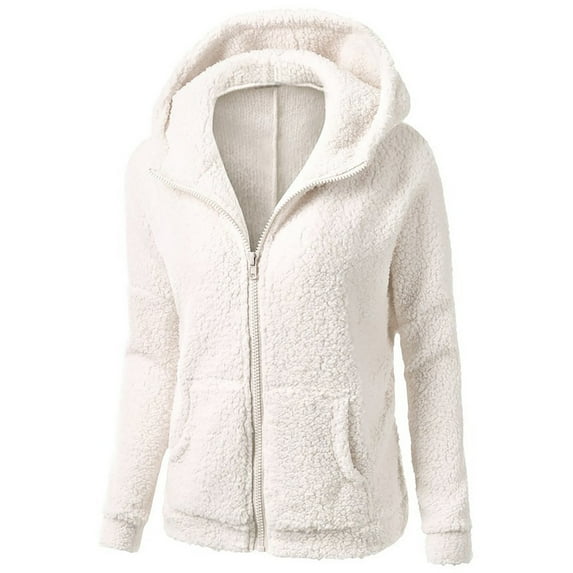 Fleece Coat for Women Usmixi Winter Fluffy Sherpa Jacket for Women Open Zip Plus Size Plush Hooded Sweatshirt Outwear Plus Size Casual Solid Fuzzy Furry Coat Tops 2023 Jacket Holiday