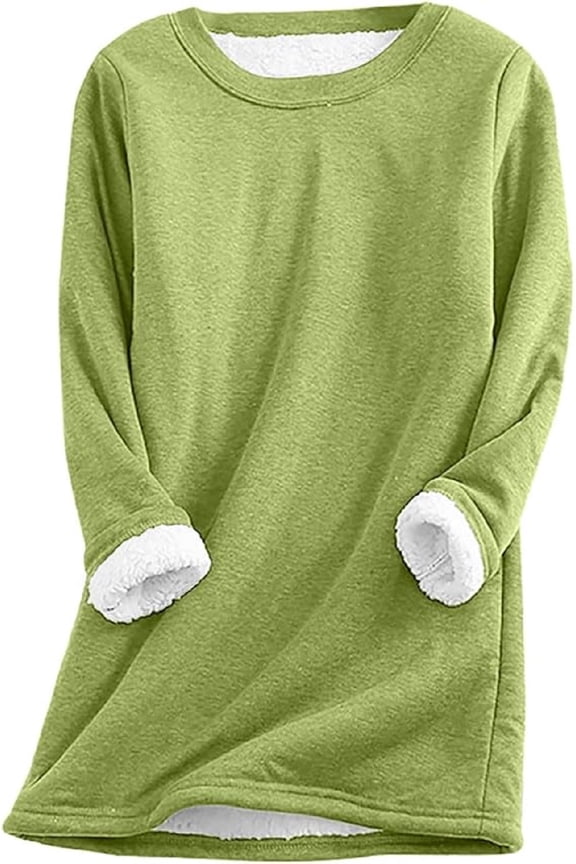 fall tops for women Long Sleeve Sweatshirts Pullover Plus Size Blouses Tshirt Plush Thick Warm Casual Winter Sherpa Fleece Lined Pullover Tops Trendy Cozy Loungewear
