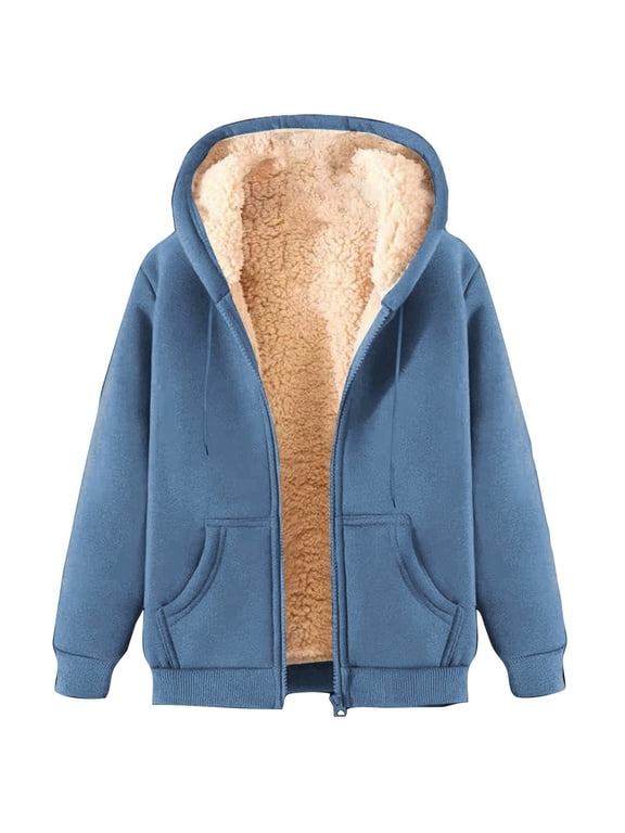Fleece Coat for Women Jacket Warm and Cozy Sherpa Lining Hoodie Sweatshirt Winter Fluffy Casual Hooded Jacket Full Zip Thick Fuzzy Insulated Coats