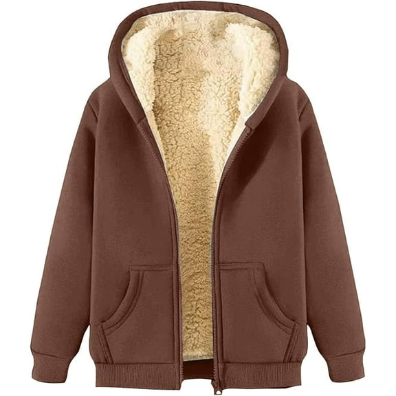 Fleece Coat for Women Jacket Warm and Cozy Sherpa Lining Hoodie Sweatshirt Winter Fluffy Casual Hooded Jacket Full Zip Thick Fuzzy Insulated Coats