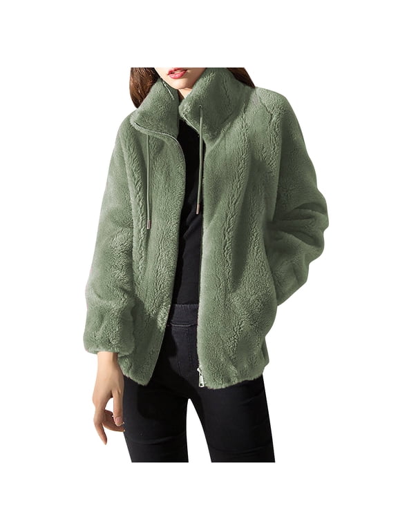 Fleece Coats for Women Winter Warm Teddy Fleece Jackets Soft Fluffy Coat Overcoat Cardigan Full Zip Casual Loose Comfy Ladies Jumper Tops Size S-3XL