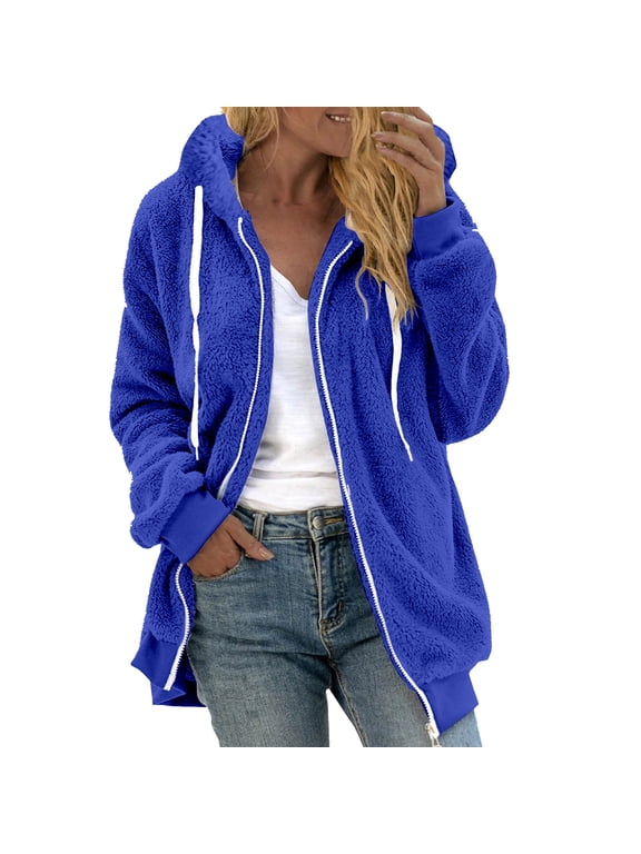 Fleece Coats for Women Winter Warm Teddy Fleece Jackets Soft Fluffy Coat Hooded Plush Overcoat Cardigan Full Zip Fluffy Fuzzy Hoodies Loose Comfy Jumper Ladies Plus Size 8-22