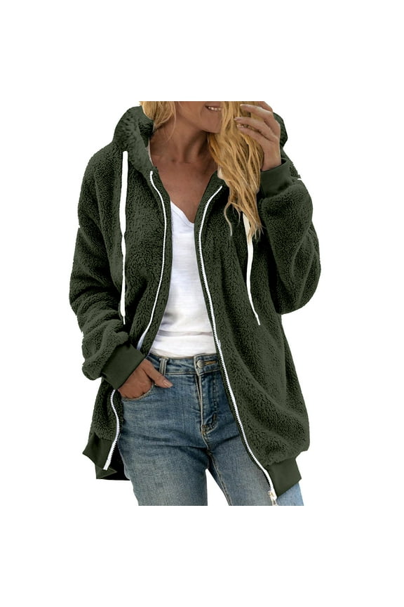 Fleece Coats for Women Winter Warm Teddy Fleece Jackets Soft Fluffy Coat Hooded Plush Overcoat Cardigan Full Zip Fluffy Fuzzy Hoodies Loose Comfy Jumper Ladies Plus Size 8-22