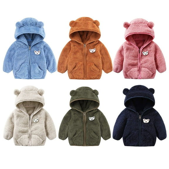 Coats for Girls Boys Bear Ears Hooded Zipper Jackets Loose Fall Winter Casual Cute Warm Comfortable Outerwear