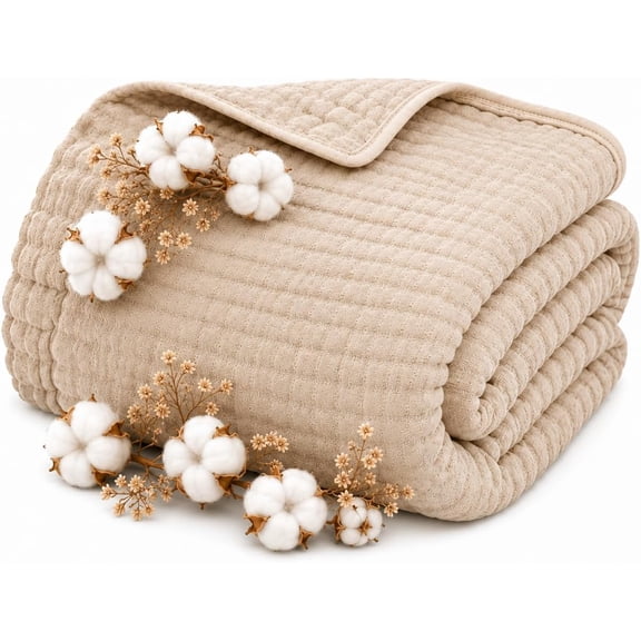 The Fleece Company 100% Cotton 6‑Layer Muslin Blanket Soft Bubble Texture, Lightweight & Breathable Comfort, Multi‑Purpose For All‑Season Use(Apricot 59" × 79")