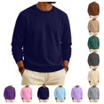thumbnail image 1 of Fleece Crewneck Sweatshirt for Men Casual Fashion Long Sleeve Sweat Shirt Fall Winter Thermal Comfy Solid Color Sweatshirt Navy 2XL, 1 of 6