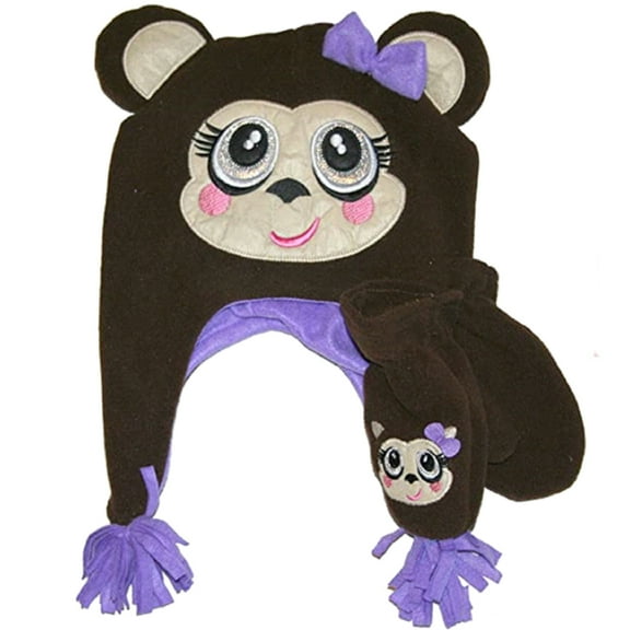 Fleece Critters Toddler Girls Hat and Mittens -Monkey (2T-4T)