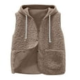 thumbnail image 1 of Fleece Crop Jackets for Women Sleeveless Outerwear Vest with Pockets Hooded Sherpa Coat Solid Color Winter Clothes (XL, Khaki), 1 of 6