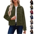 thumbnail image 1 of Fleece Cropped Jacket Coat Outerwear for Women Zipper Turn Down Collar Casual Fall Fashion Trendy Warm Winter Outerwear | CSEONE,Navy L, 1 of 9