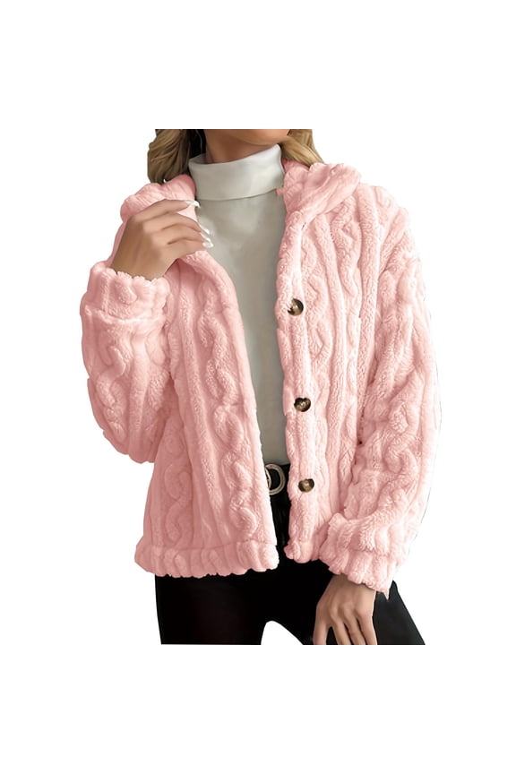 Fleece Cropped Jacket Women Casual Button Up Fuzzy Jacquard Long Sleeve Sweaters Warm Sherpa Lined Coat Outerwear