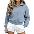 thumbnail image 1 of Fleece Cropped Sweatshirt for Women Half Zip Mock Neck Sweatshirts Long Sleeve Lightweight Pullover Tops Drop Shoulder Casual Y2k Clothes women clothing Sky Blue M, 1 of 9