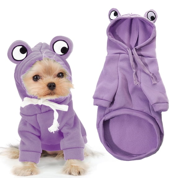 Fleece Dog Hoodie Coat for Small Dogs Chihuahua Puppy Warm Cute Purple Jacket with Adorable Design Pet Sweater Soft Winter Clothes Pet Apparel & Accessories S