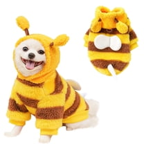 Fleece Dog Hoodies With D-Ring Winter Puppy Clothes For Small Dogs Apparel Cold Weather Coat Funny Doggy Bee Costume For Christmas Yellow XL