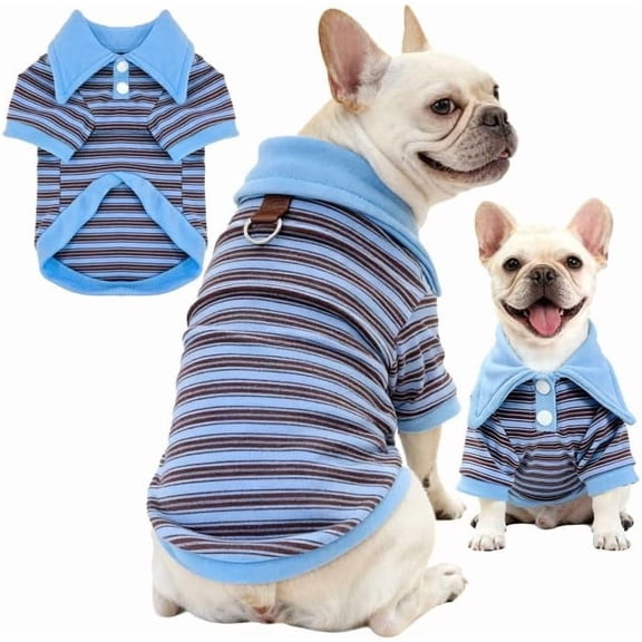 Fleece Dog Polo Tshirts with Leash Ring Lightweight Stretchy Dogs Clothes Striped Short Sleeves Pet Sweatshirt Soft Dog Shirts for Small Medium Dogs Chihuahua, Dachshund,Bulldog