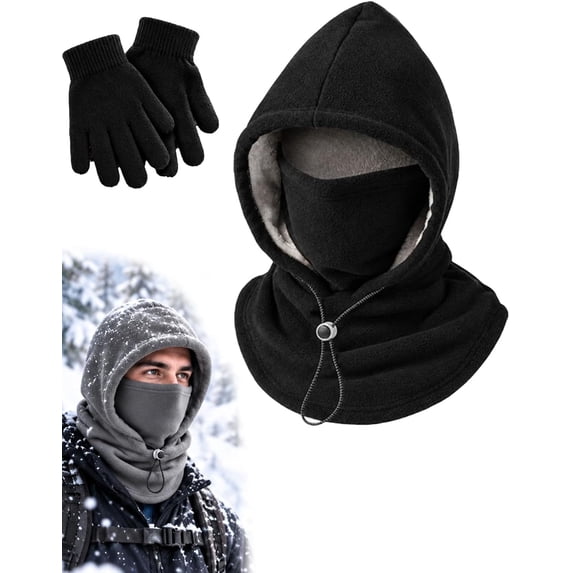 Fleece Double Layer Integrated Hat, 3 in 1 Winter Balaclava for Skiing ...