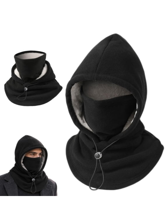 Fleece Double Layer Integrated Hat, 3-in-1 Winter Warm Mask Hat for Neck Warmer
