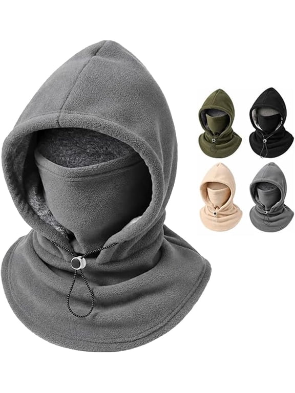 Fleece Double‑Layer Integrated Hat, One Piece Flannel Warm Mask Hat | 3-in-1 Winter Hat, Winter Fleece Balaclava Hood – 3-in-1 Face & Neck Gaiter, Windproof Balaclava for Hiking Cycling Outdoor