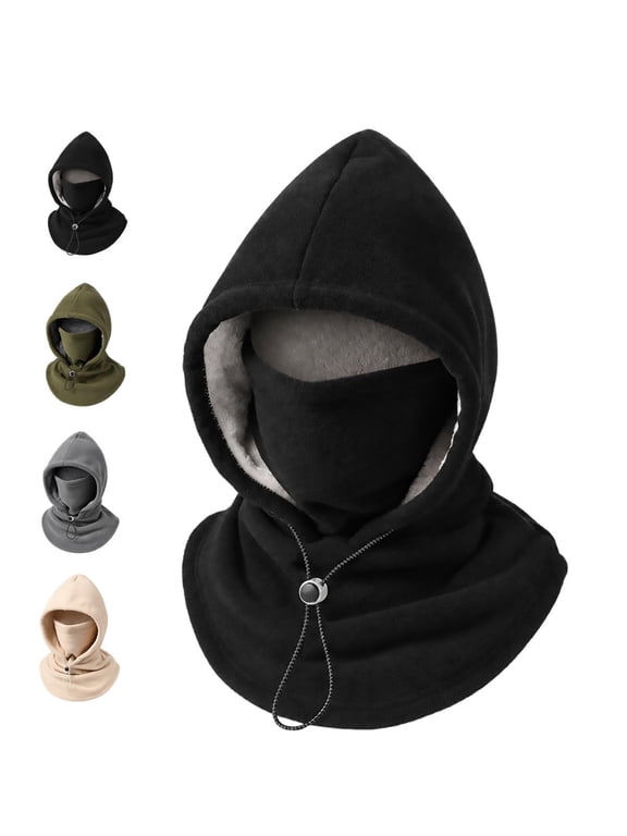 Fleece Double Layer Integrated Hat, One-Piece Winter Face and Neck Cover, 3-in-1 Fleece Balaclava Hood for Cycling, Hiking or Commuting