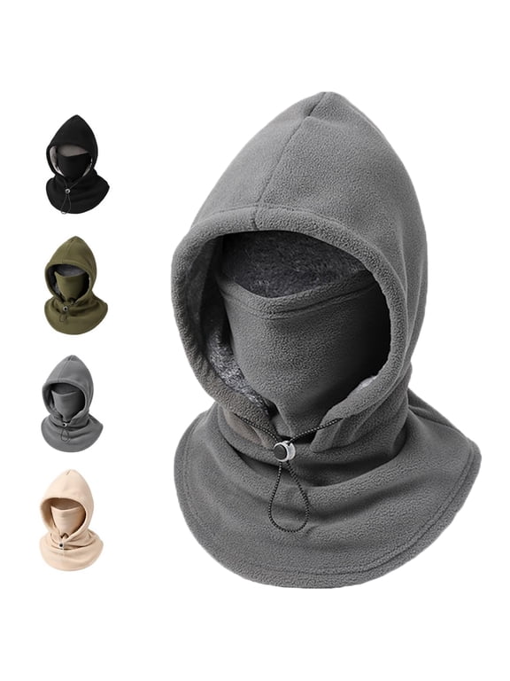 Fleece Double Layer Integrated Hat, One-Piece Winter Face and Neck Cover, 3-in-1 Fleece Balaclava Hood for Cycling, Hiking or Commuting