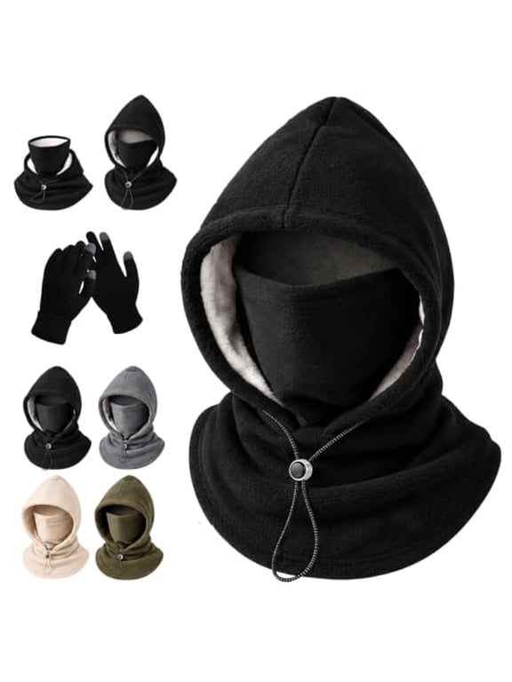 Fleece DoubleLayer Integrated Hat, 3-in-1 Face & Neck Gaiter, Unisex Winter Fleece Balaclava Hood, Adjustable Windproof Designed for Cycling, Skiing and Cold Outdoor Days
