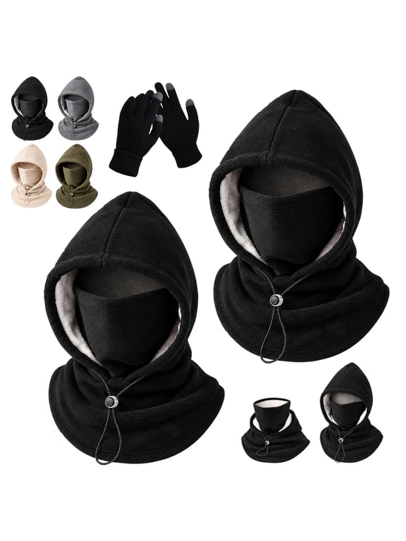 Fleece DoubleLayer Integrated Hat, 3-in-1 Face & Neck Gaiter, Unisex Winter Fleece Balaclava Hood, Adjustable Windproof Designed for Cycling, Skiing and Cold Outdoor Days