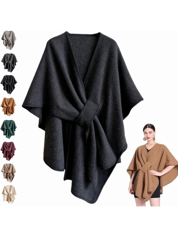 Fleece Drape Shawl, 2026 New Women's Elegant Knitted Shawl Wraps, Soft Open Front Poncho Sweater for Spring Fall Winter