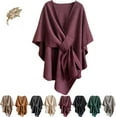 thumbnail image 1 of Fleece Drape Shawl, Women's Autumn/Winter Solid Color Elegant Knitted Shawl, Soft Open Front Poncho Sweater with Loop, 1 of 7