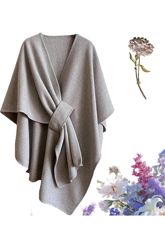 Fleece Drape Shawl Wrap, Soft Open-Front Poncho Style Sweater for Spring, Fall and Winter, Cotton and Polyester Blend